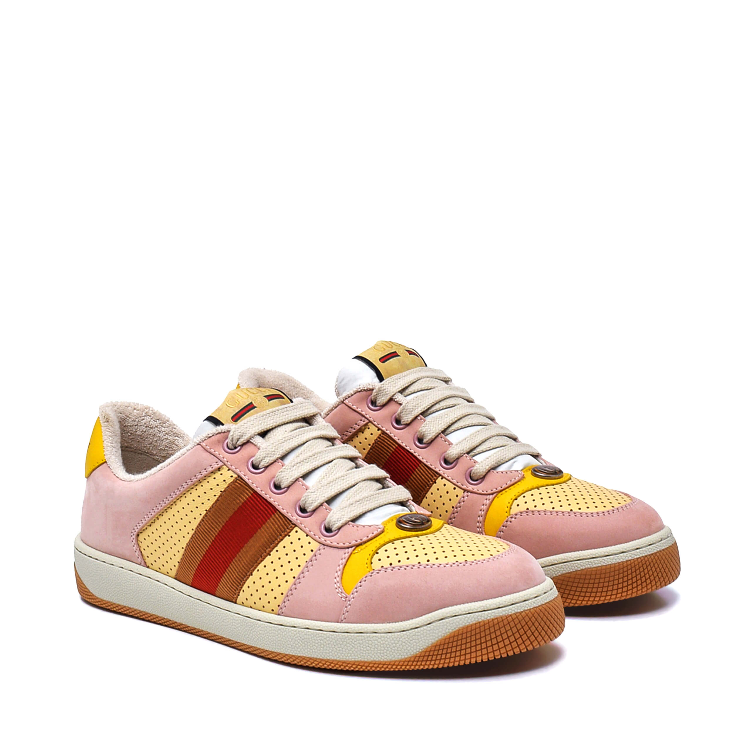 Gucci - Pale Pink Screener Lovelight Leather Sneakers / 38